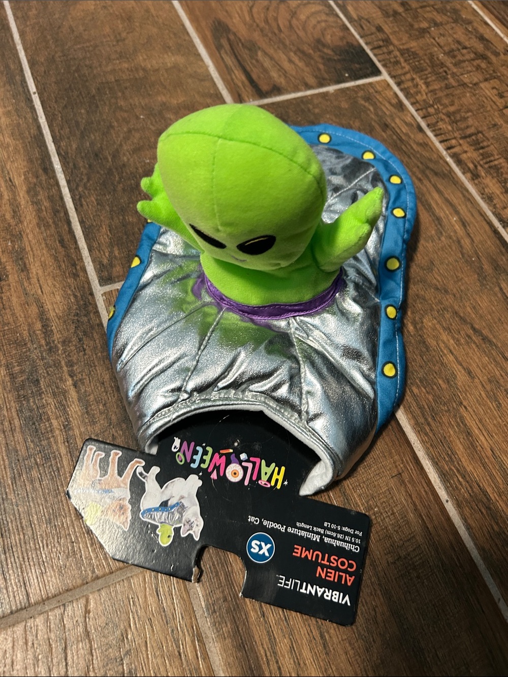 Vibrant Lime Alien Dog Costume with Silver UFO Detail